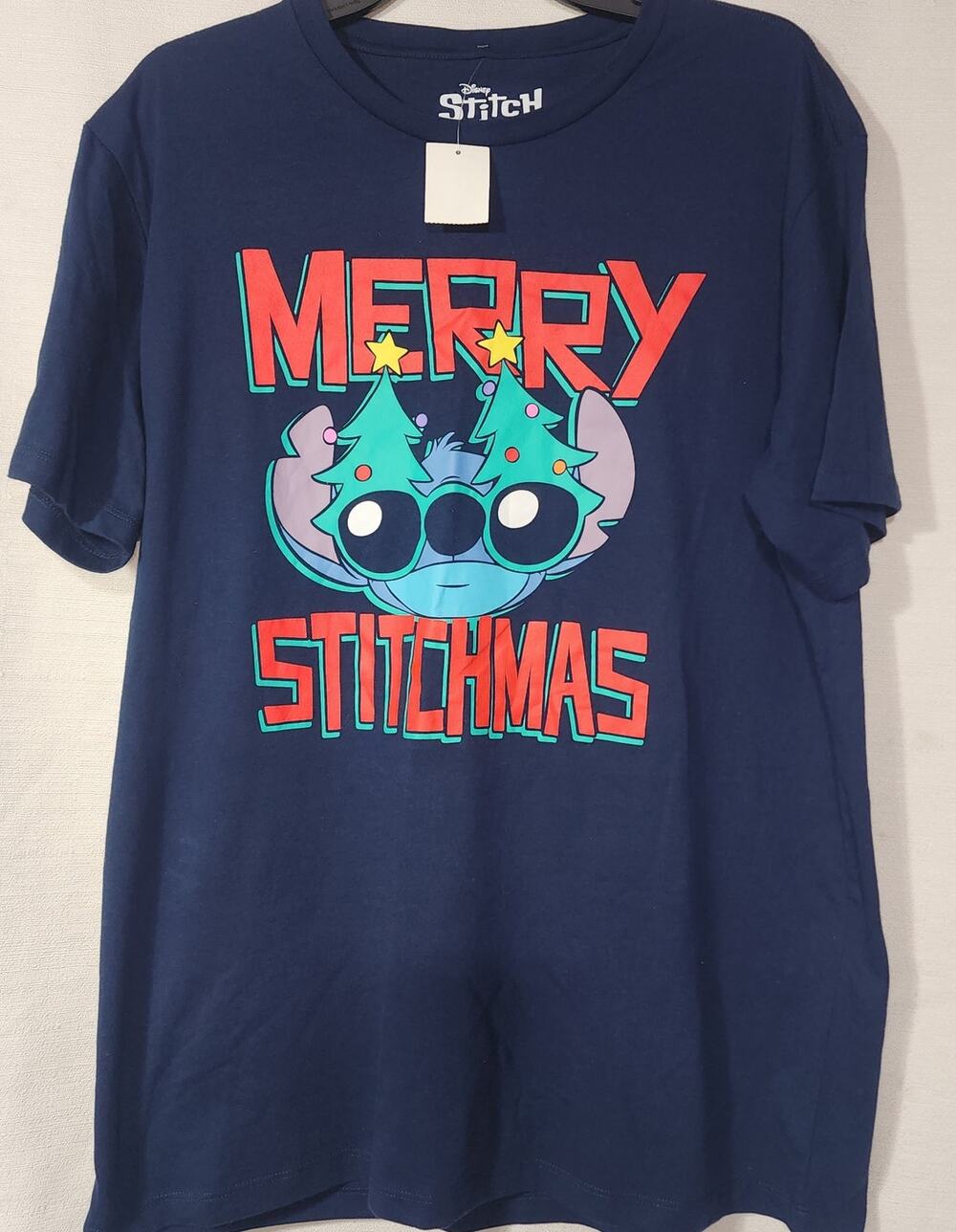 Disney Stitch ''Merry Stitchmas'' men's blue shirt size XL